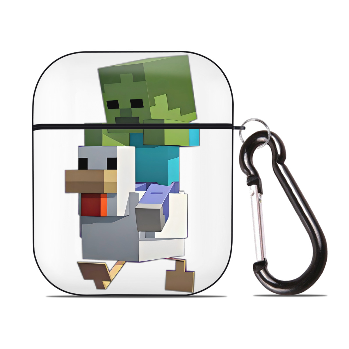 （画像用） マインクラフト ブロックの世界 Minecraft MC Block world AirPods 第2世代保護ケース ハードシェル ブラック 耐衝撃・防指紋・カラビナ付き