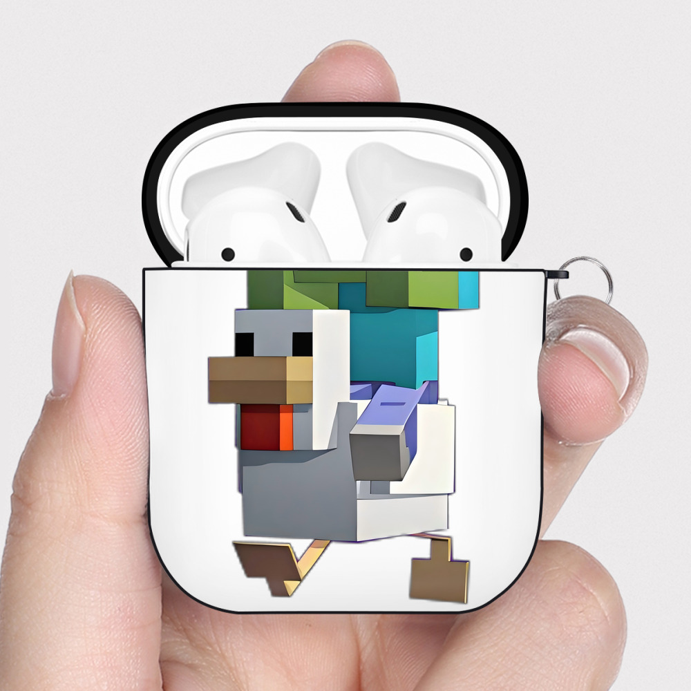 （画像用） マインクラフト ブロックの世界 Minecraft MC Block world AirPods 第2世代保護ケース ハードシェル ブラック 耐衝撃・防指紋・カラビナ付き