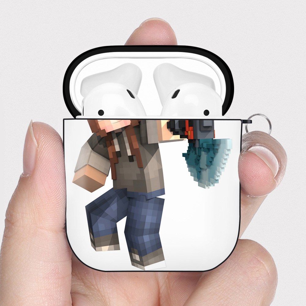 （画像用） マインクラフト ブロックの世界 Minecraft MC Block world AirPods 第2世代保護ケース ハードシェル ブラック 耐衝撃・防指紋・カラビナ付き