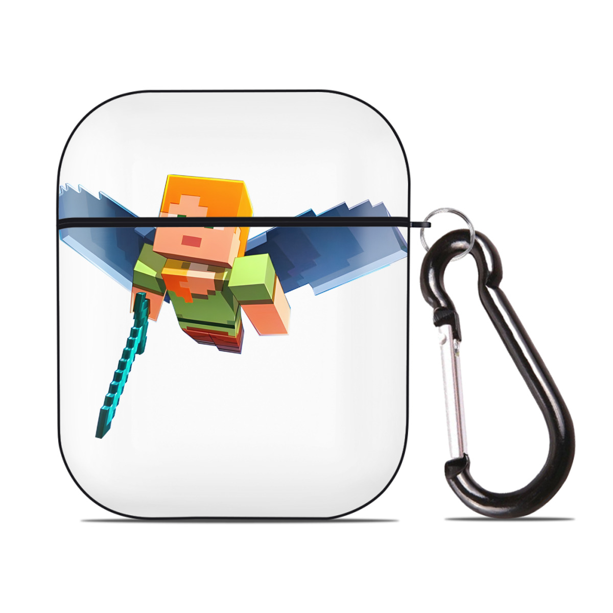 （画像用） マインクラフト ブロックの世界 Minecraft MC Block world AirPods 第2世代保護ケース ハードシェル ブラック 耐衝撃・防指紋・カラビナ付き