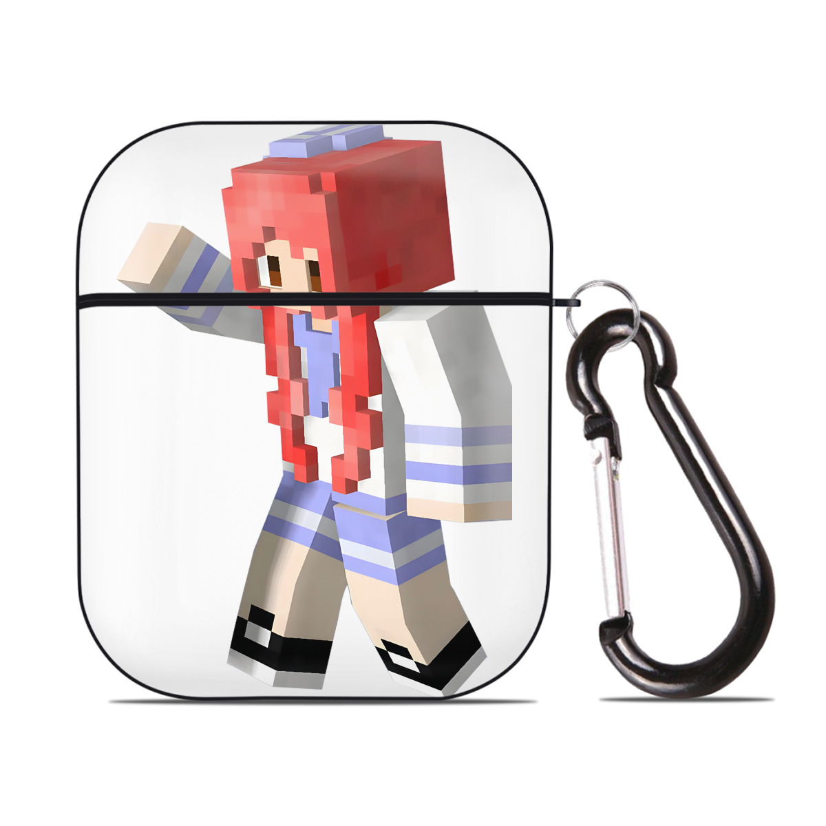 （画像用） マインクラフト ブロックの世界 Minecraft MC Block world AirPods 第2世代保護ケース ハードシェル ブラック 耐衝撃・防指紋・カラビナ付き
