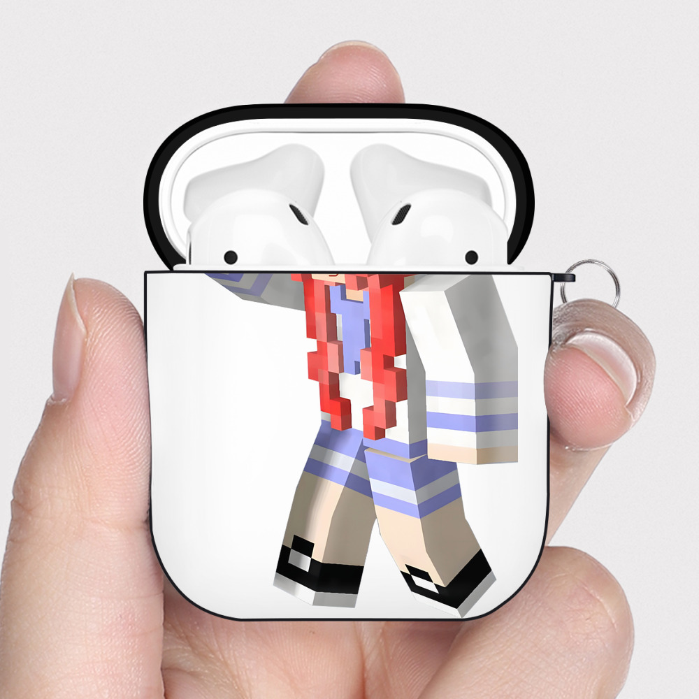 （画像用） マインクラフト ブロックの世界 Minecraft MC Block world AirPods 第2世代保護ケース ハードシェル ブラック 耐衝撃・防指紋・カラビナ付き