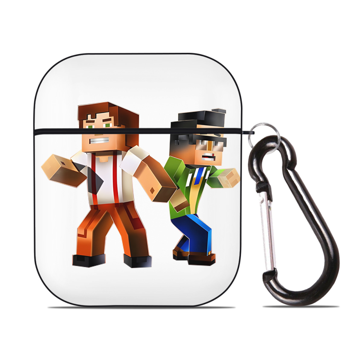 （画像用） マインクラフト ブロックの世界 Minecraft MC Block world AirPods 第2世代保護ケース ハードシェル ブラック 耐衝撃・防指紋・カラビナ付き