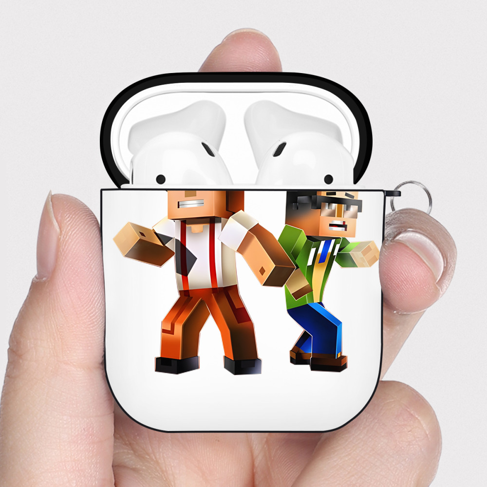 （画像用） マインクラフト ブロックの世界 Minecraft MC Block world AirPods 第2世代保護ケース ハードシェル ブラック 耐衝撃・防指紋・カラビナ付き