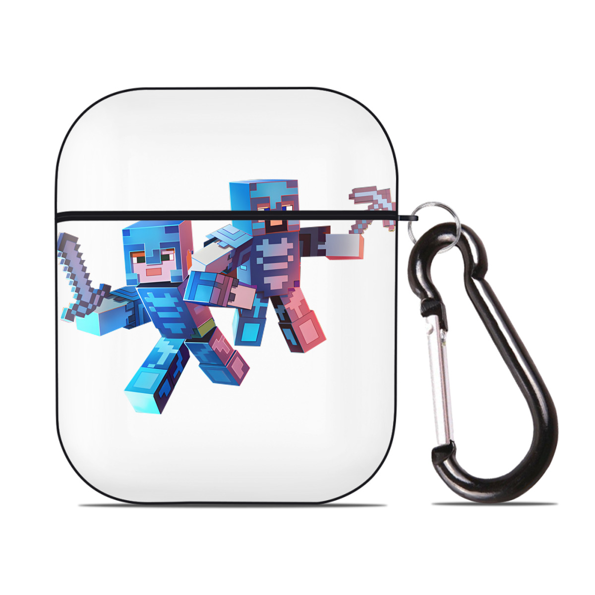 （画像用） マインクラフト ブロックの世界 Minecraft MC Block world AirPods 第2世代保護ケース ハードシェル ブラック 耐衝撃・防指紋・カラビナ付き