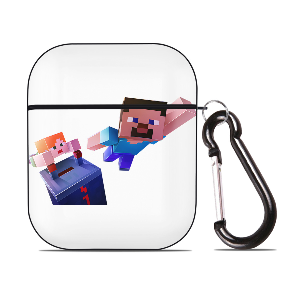 （画像用） マインクラフト ブロックの世界 Minecraft MC Block world AirPods 第2世代保護ケース ハードシェル ブラック 耐衝撃・防指紋・カラビナ付き