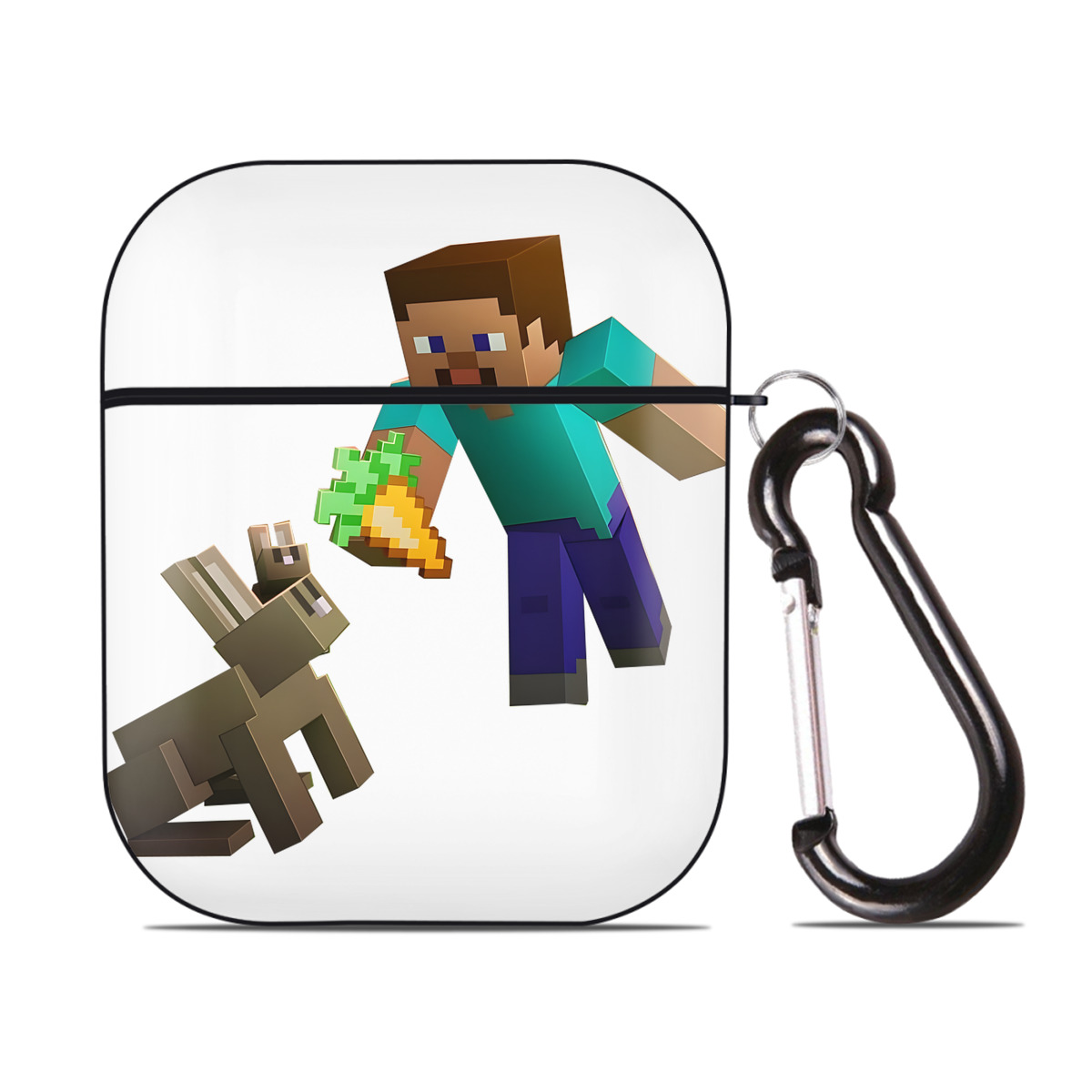 （画像用） マインクラフト ブロックの世界 Minecraft MC Block world AirPods 第2世代保護ケース ハードシェル ブラック 耐衝撃・防指紋・カラビナ付き