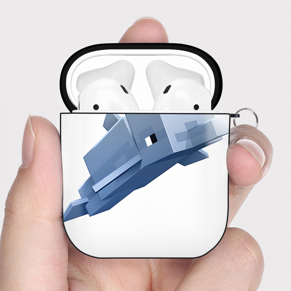 （画像用） マインクラフト ブロックの世界 Minecraft MC Block world AirPods 第2世代保護ケース ハードシェル ブラック 耐衝撃・防指紋・カラビナ付き