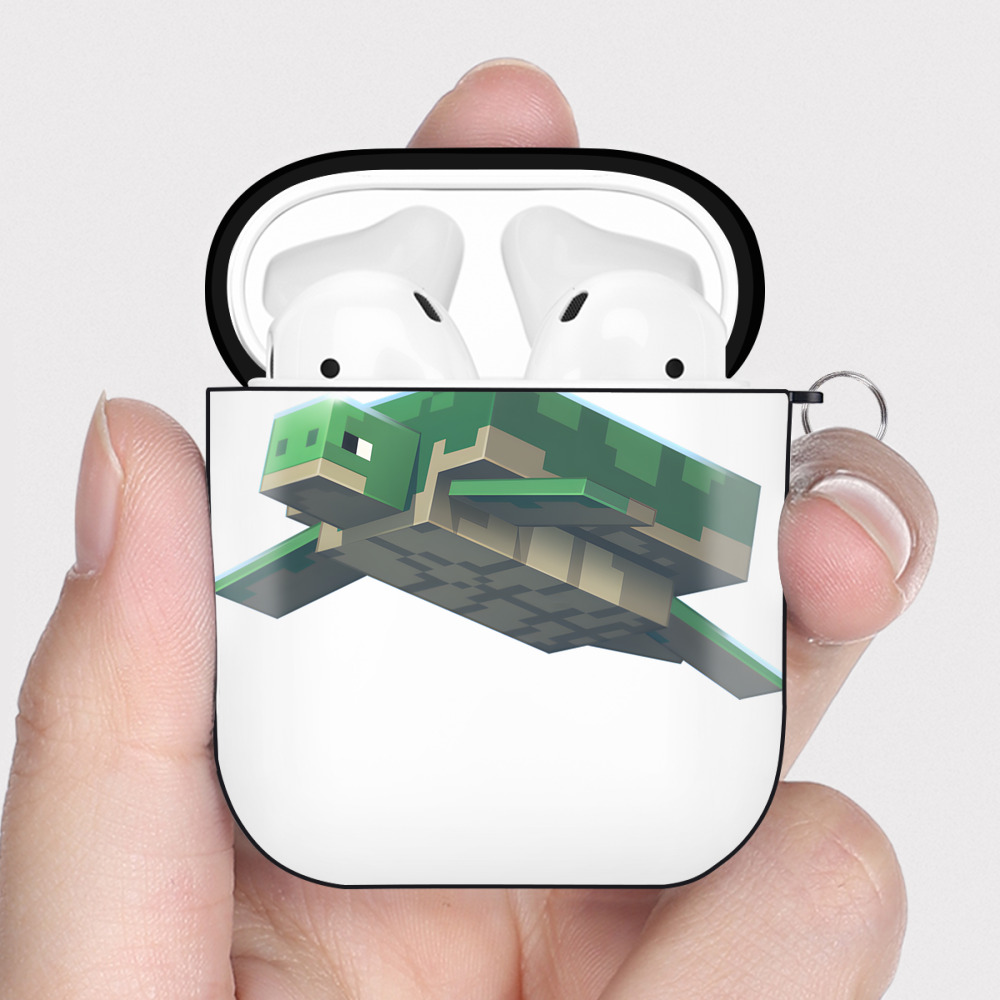 （画像用） マインクラフト ブロックの世界 Minecraft MC Block world AirPods 第2世代保護ケース ハードシェル ブラック 耐衝撃・防指紋・カラビナ付き