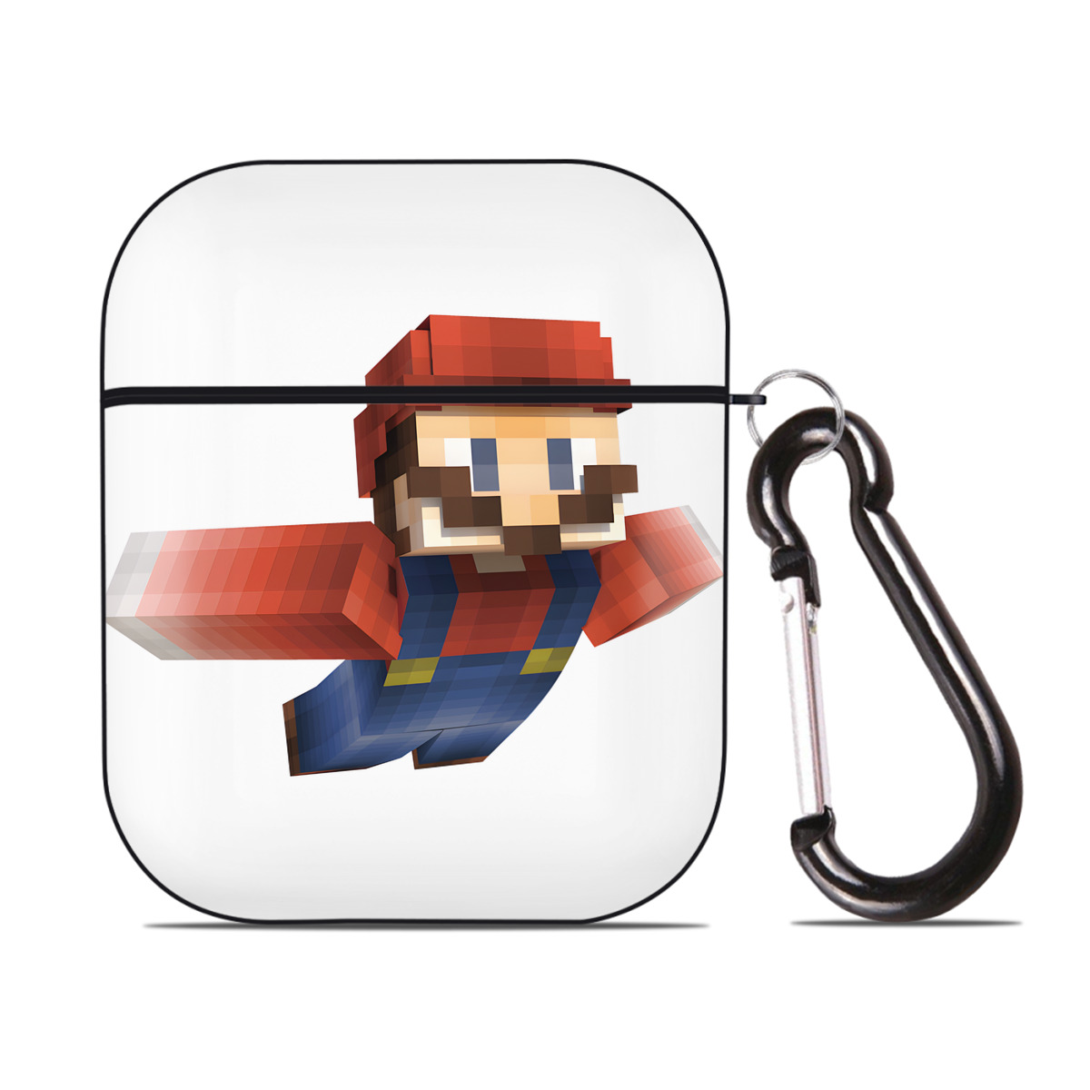 （画像用） マインクラフト ブロックの世界 Minecraft MC Block world AirPods 第2世代保護ケース ハードシェル ブラック 耐衝撃・防指紋・カラビナ付き