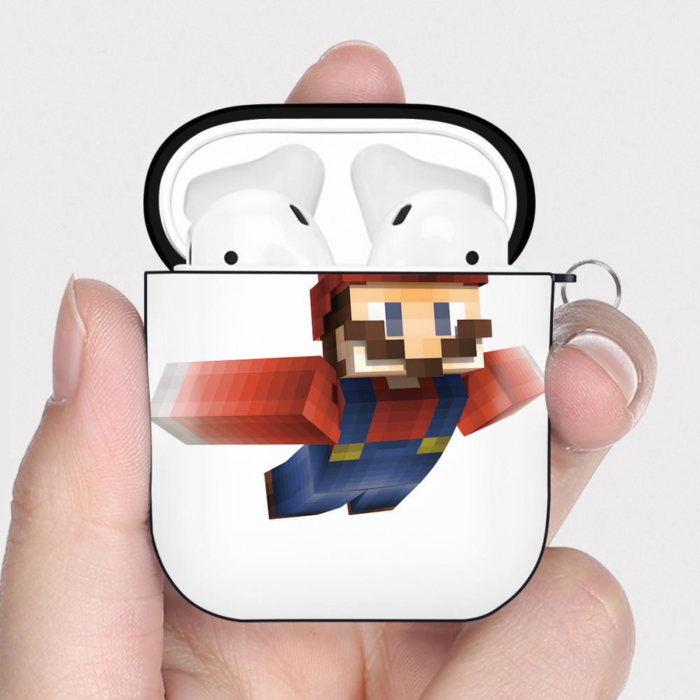 （画像用） マインクラフト ブロックの世界 Minecraft MC Block world AirPods 第2世代保護ケース ハードシェル ブラック 耐衝撃・防指紋・カラビナ付き