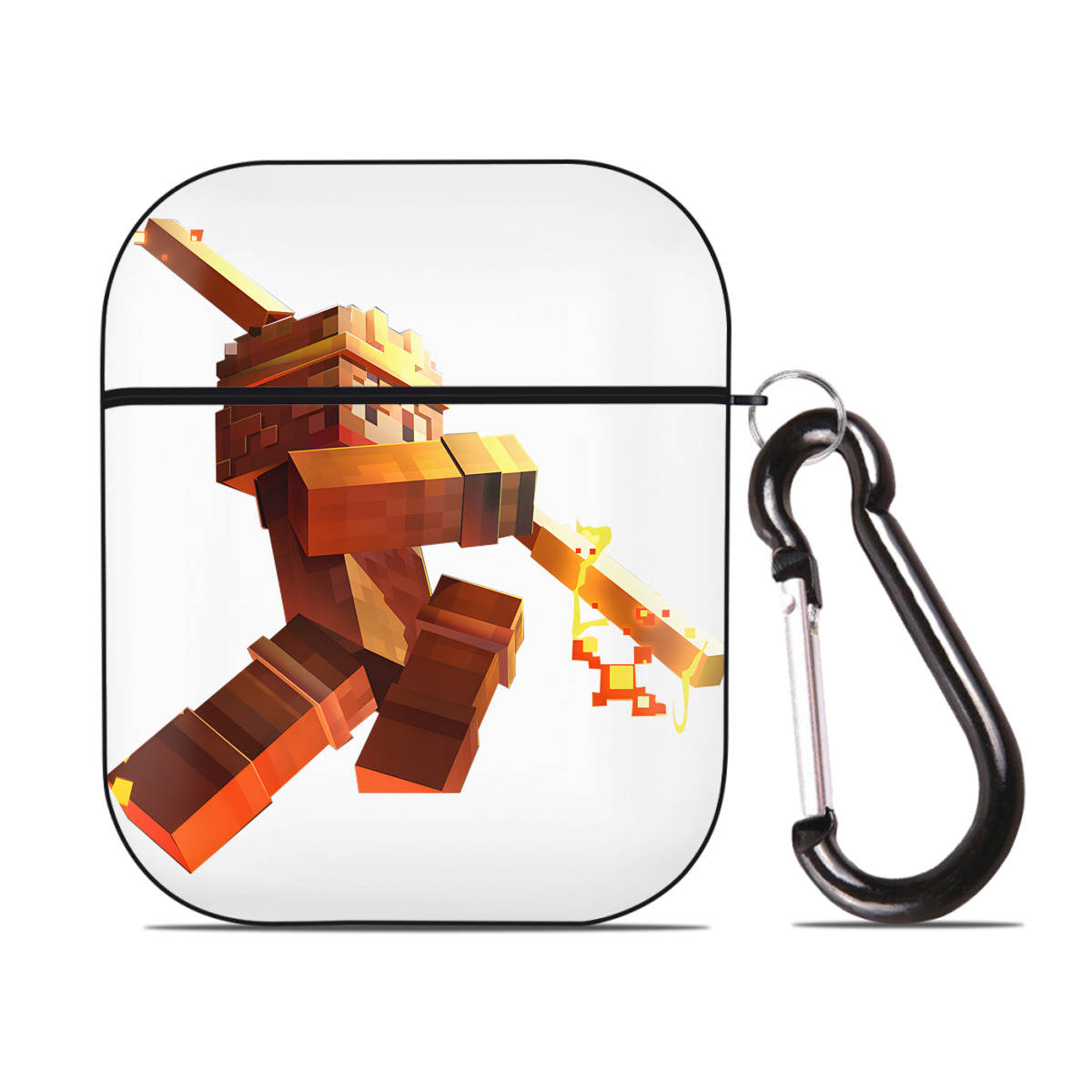 （画像用） マインクラフト ブロックの世界 Minecraft MC Block world AirPods 第2世代保護ケース ハードシェル ブラック 耐衝撃・防指紋・カラビナ付き