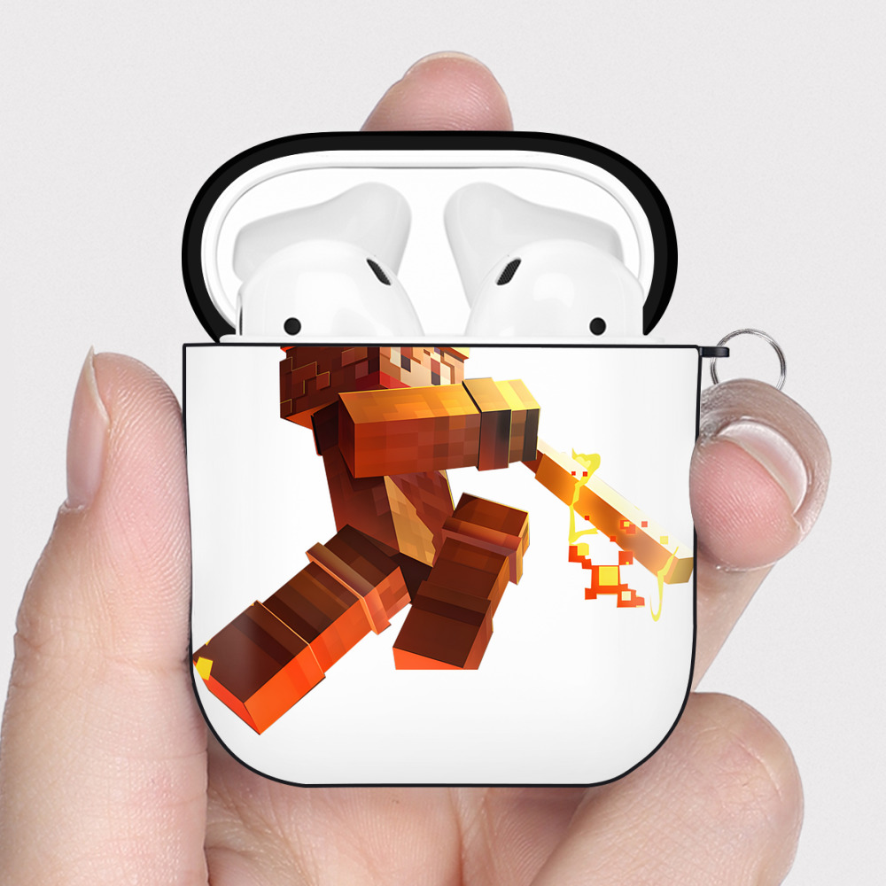 （画像用） マインクラフト ブロックの世界 Minecraft MC Block world AirPods 第2世代保護ケース ハードシェル ブラック 耐衝撃・防指紋・カラビナ付き