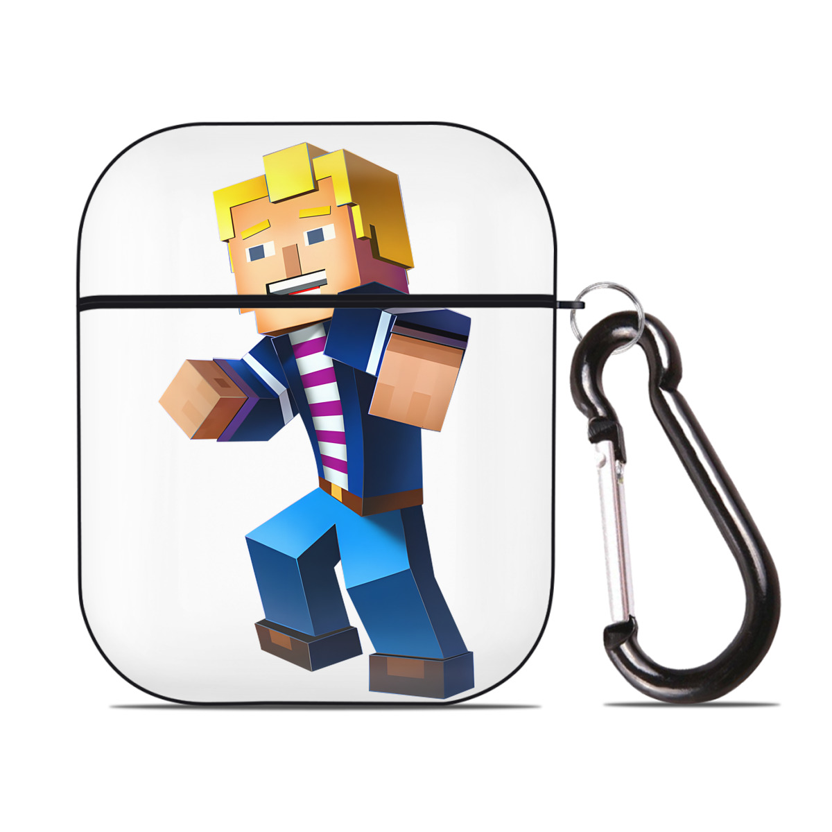 （画像用） マインクラフト ブロックの世界 Minecraft MC Block world AirPods 第2世代保護ケース ハードシェル ブラック 耐衝撃・防指紋・カラビナ付き