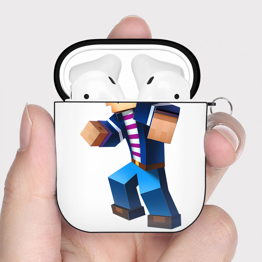 （画像用） マインクラフト ブロックの世界 Minecraft MC Block world AirPods 第2世代保護ケース ハードシェル ブラック 耐衝撃・防指紋・カラビナ付き