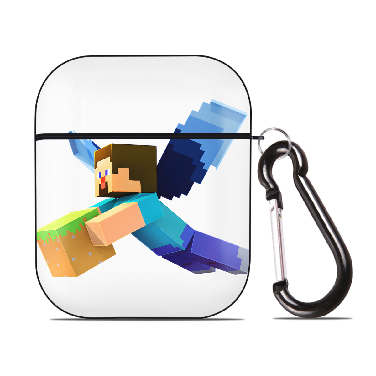 （画像用） マインクラフト ブロックの世界 Minecraft MC Block world AirPods 第2世代保護ケース ハードシェル ブラック 耐衝撃・防指紋・カラビナ付き