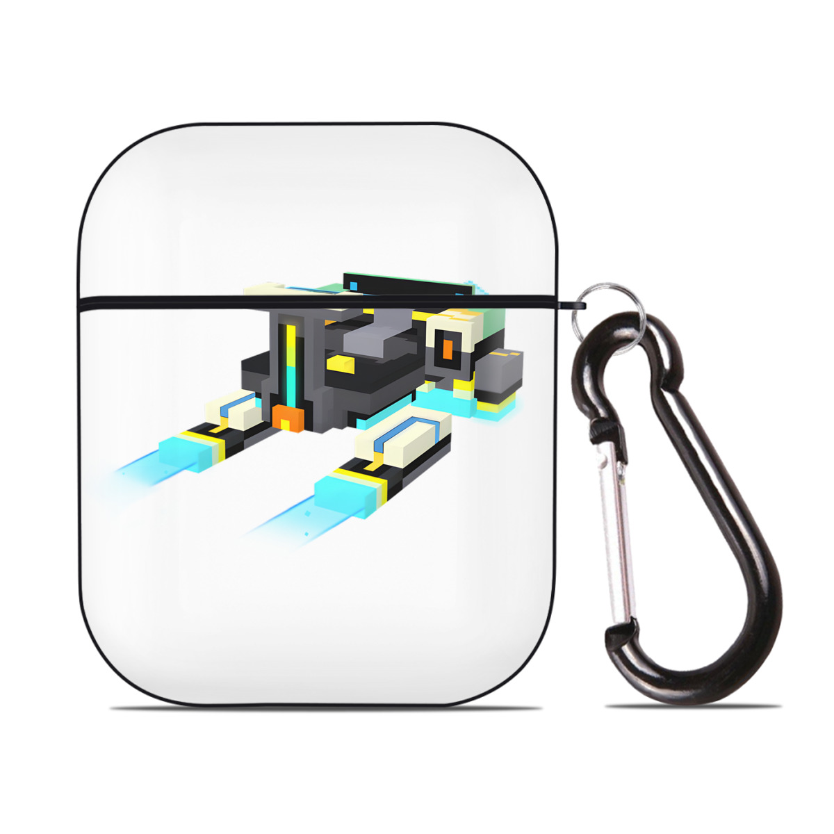 （画像用） マインクラフト ブロックの世界 Minecraft MC Block world AirPods 第2世代保護ケース ハードシェル ブラック 耐衝撃・防指紋・カラビナ付き