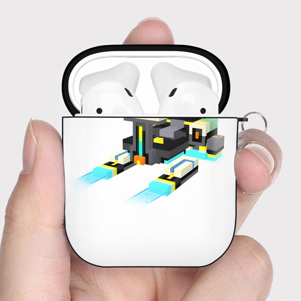 （画像用） マインクラフト ブロックの世界 Minecraft MC Block world AirPods 第2世代保護ケース ハードシェル ブラック 耐衝撃・防指紋・カラビナ付き
