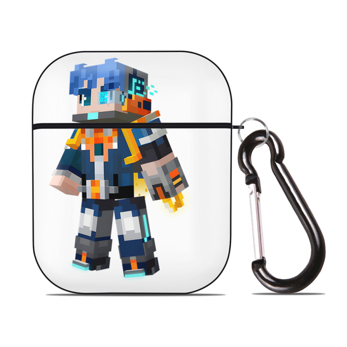 （画像用） マインクラフト ブロックの世界 Minecraft MC Block world AirPods 第2世代保護ケース ハードシェル ブラック 耐衝撃・防指紋・カラビナ付き
