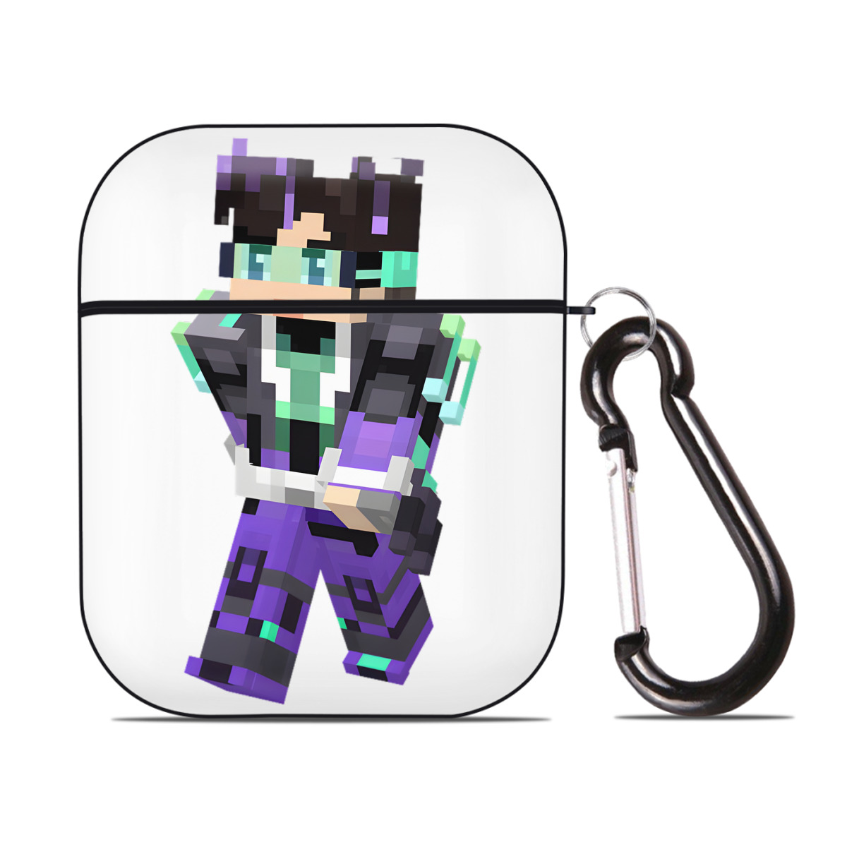 （画像用） マインクラフト ブロックの世界 Minecraft MC Block world AirPods 第2世代保護ケース ハードシェル ブラック 耐衝撃・防指紋・カラビナ付き