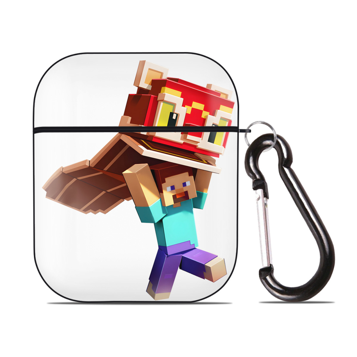 （画像用） マインクラフト ブロックの世界 Minecraft MC Block world AirPods 第2世代保護ケース ハードシェル ブラック 耐衝撃・防指紋・カラビナ付き