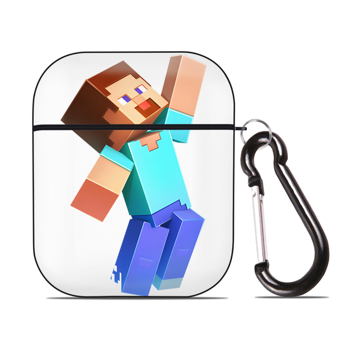 （画像用） マインクラフト ブロックの世界 Minecraft MC Block world AirPods 第2世代保護ケース ハードシェル ブラック 耐衝撃・防指紋・カラビナ付き