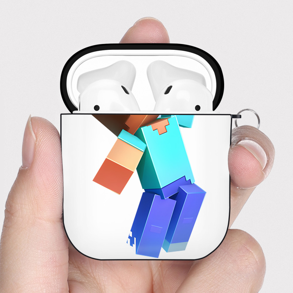 （画像用） マインクラフト ブロックの世界 Minecraft MC Block world AirPods 第2世代保護ケース ハードシェル ブラック 耐衝撃・防指紋・カラビナ付き