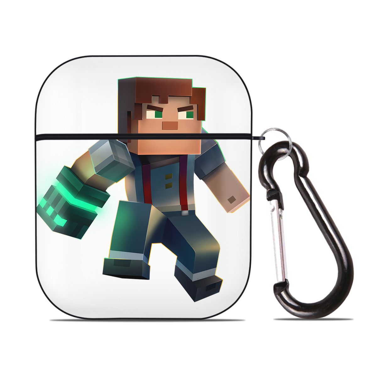 （画像用） マインクラフト ブロックの世界 Minecraft MC Block world AirPods 第2世代保護ケース ハードシェル ブラック 耐衝撃・防指紋・カラビナ付き