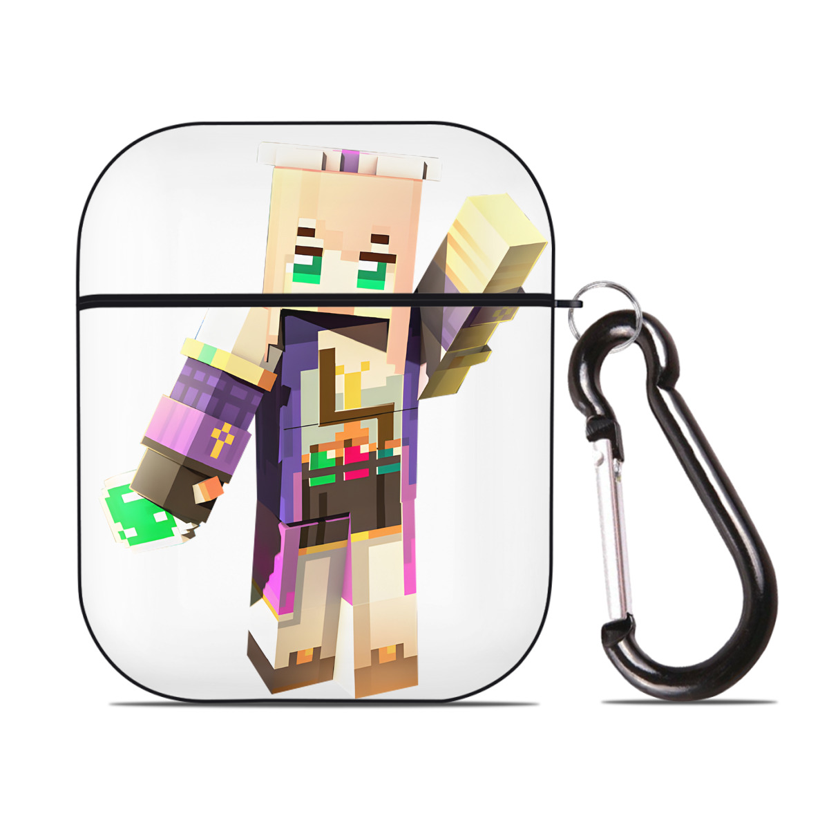 （画像用） マインクラフト ブロックの世界 Minecraft MC Block world AirPods 第2世代保護ケース ハードシェル ブラック 耐衝撃・防指紋・カラビナ付き