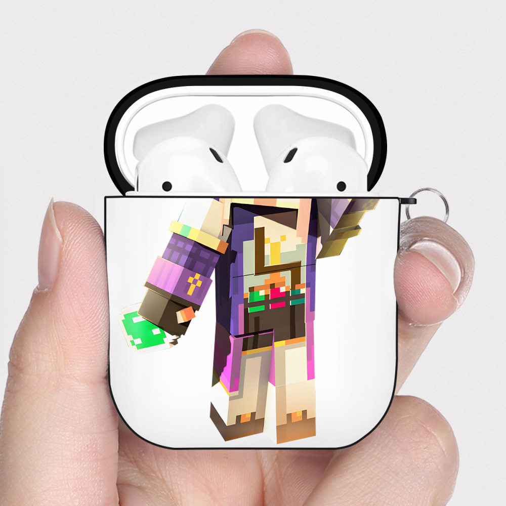 （画像用） マインクラフト ブロックの世界 Minecraft MC Block world AirPods 第2世代保護ケース ハードシェル ブラック 耐衝撃・防指紋・カラビナ付き