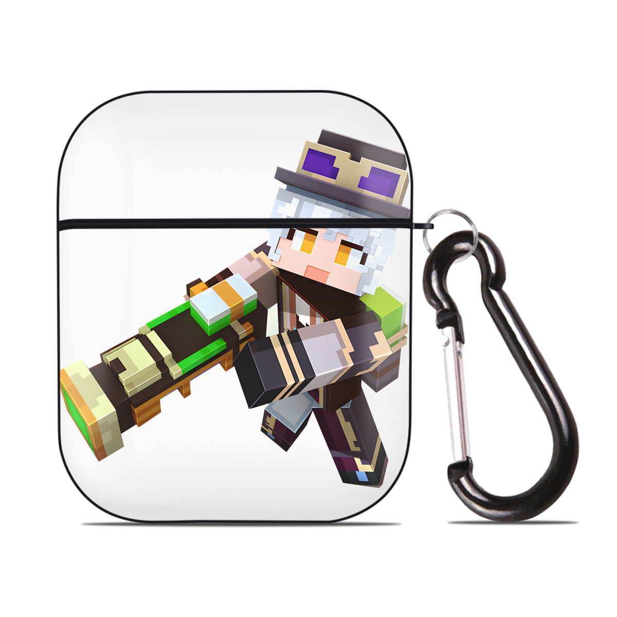（画像用） マインクラフト ブロックの世界 Minecraft MC Block world AirPods 第2世代保護ケース ハードシェル ブラック 耐衝撃・防指紋・カラビナ付き