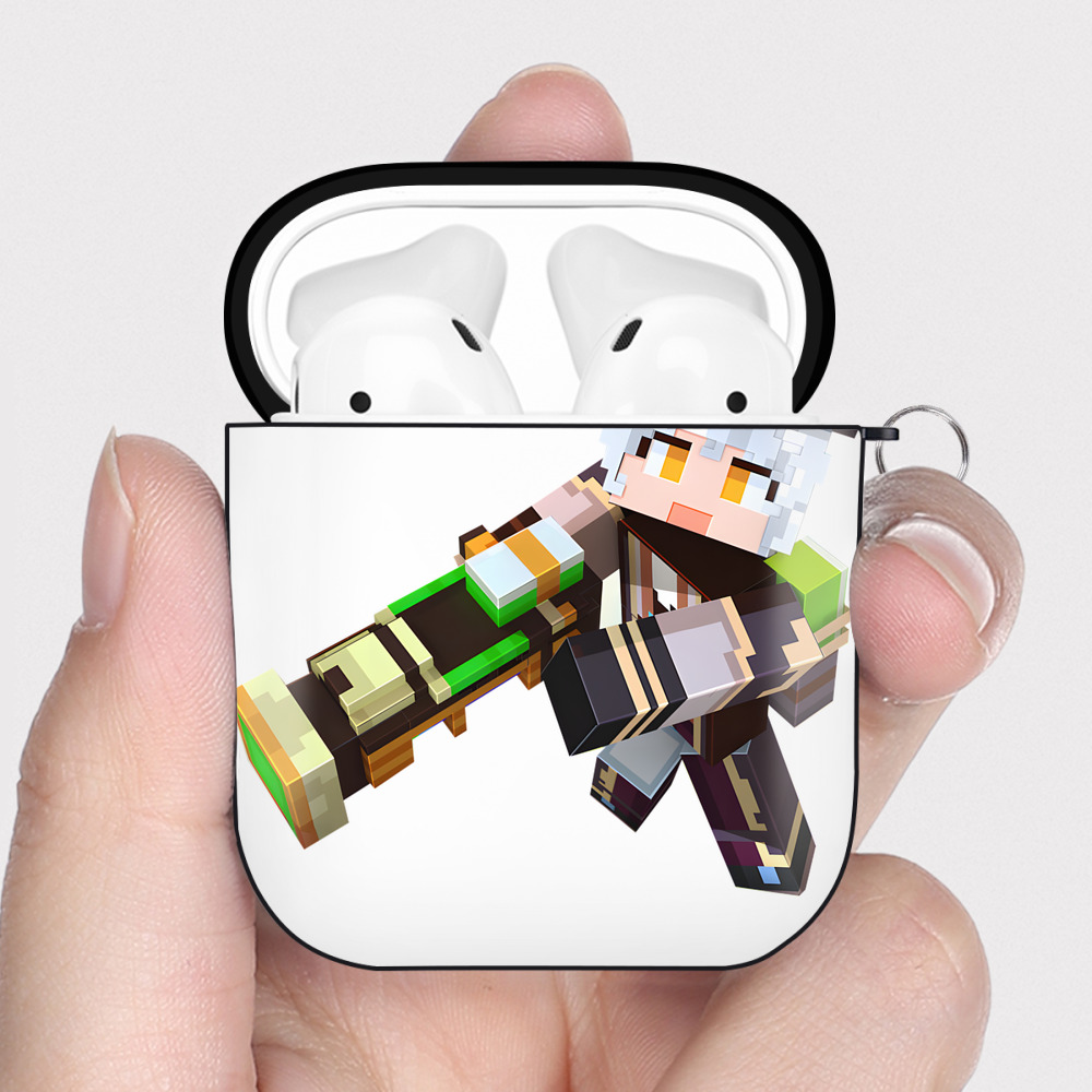 （画像用） マインクラフト ブロックの世界 Minecraft MC Block world AirPods 第2世代保護ケース ハードシェル ブラック 耐衝撃・防指紋・カラビナ付き