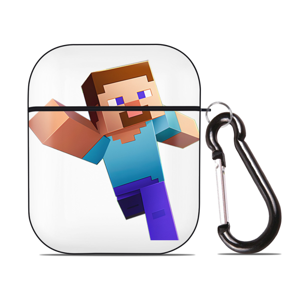 （画像用） マインクラフト ブロックの世界 Minecraft MC Block world AirPods 第2世代保護ケース ハードシェル ブラック 耐衝撃・防指紋・カラビナ付き
