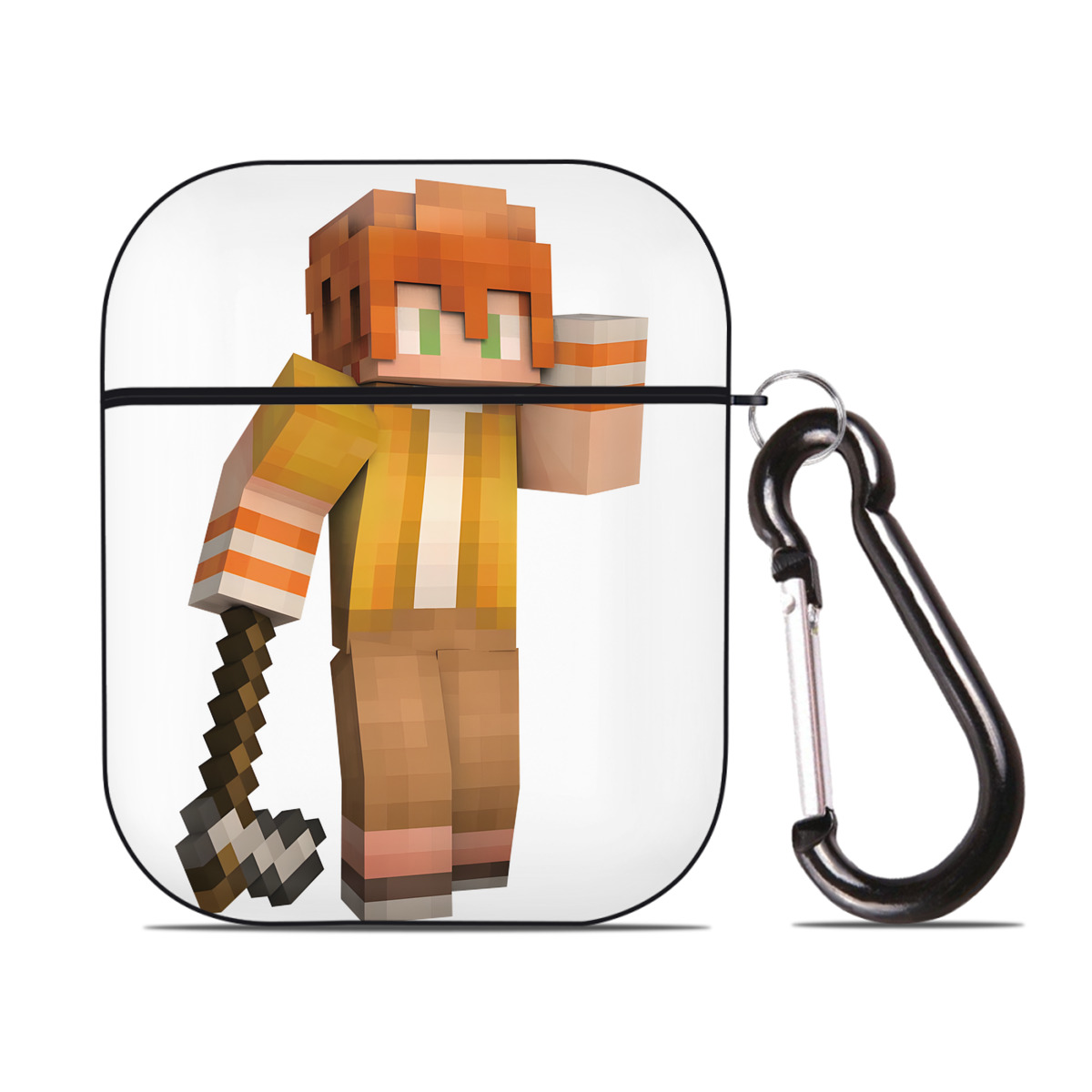 （画像用） マインクラフト ブロックの世界 Minecraft MC Block world AirPods 第2世代保護ケース ハードシェル ブラック 耐衝撃・防指紋・カラビナ付き