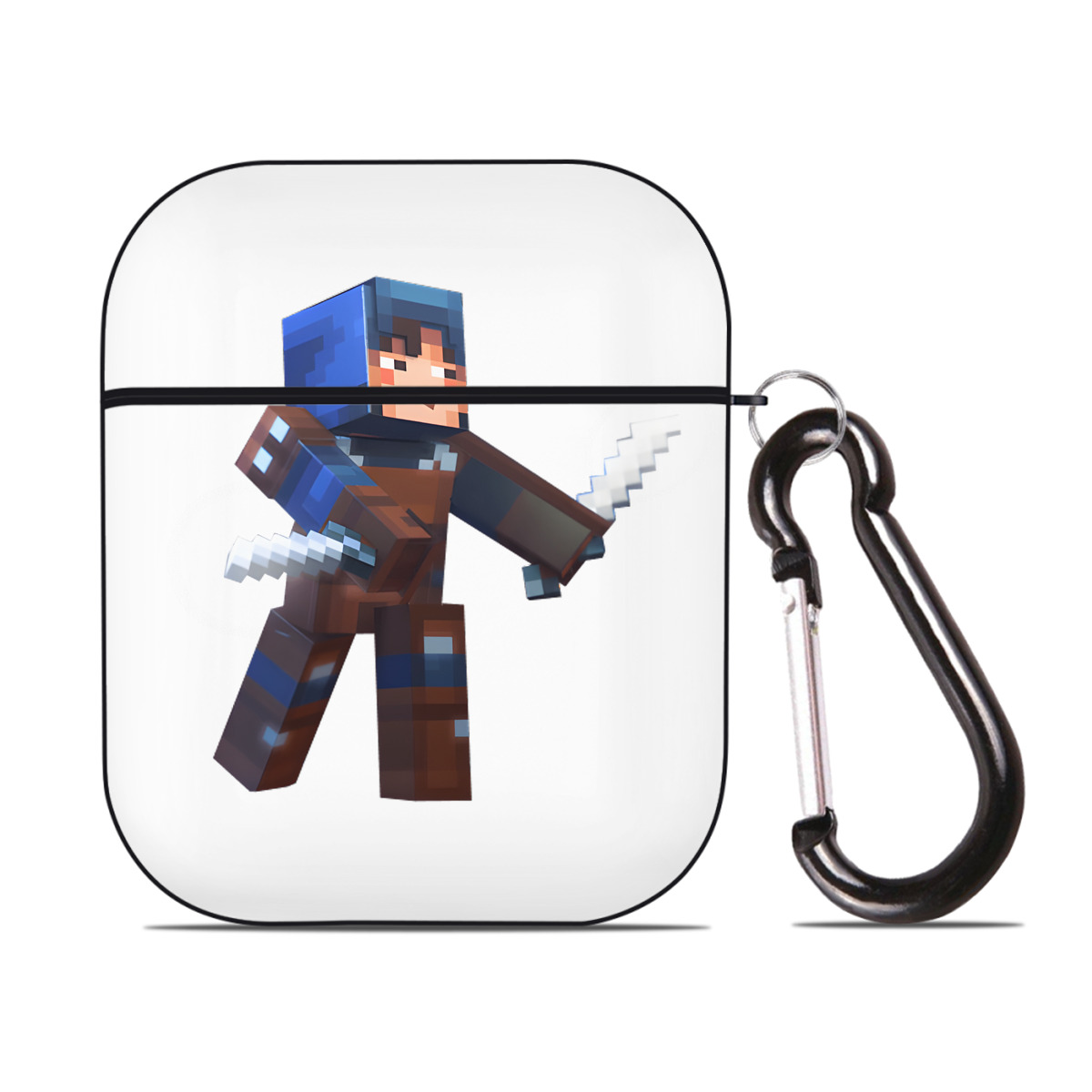 （画像用） マインクラフト ブロックの世界 Minecraft MC Block world AirPods 第2世代保護ケース ハードシェル ブラック 耐衝撃・防指紋・カラビナ付き