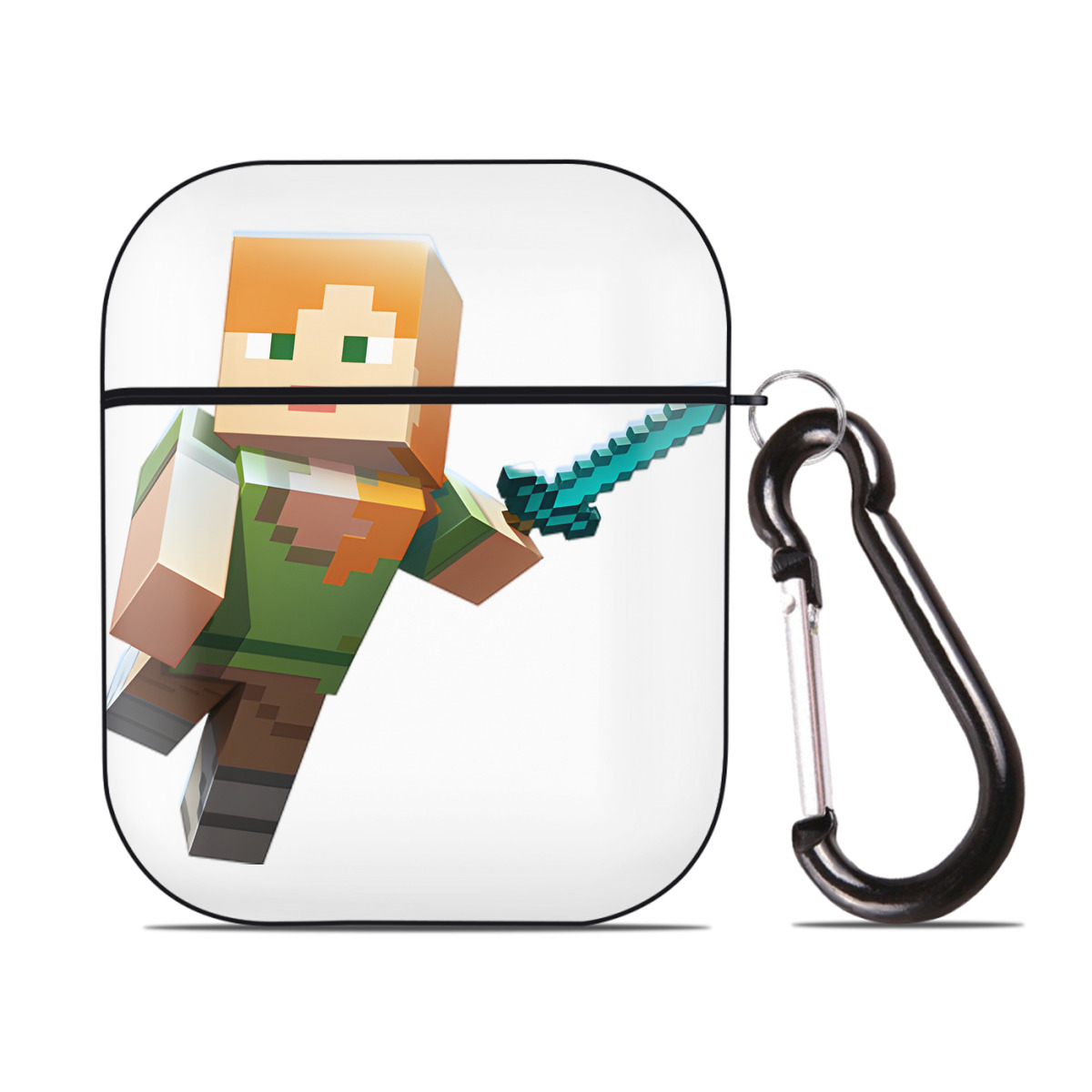 （画像用） マインクラフト ブロックの世界 Minecraft MC Block world AirPods 第2世代保護ケース ハードシェル ブラック 耐衝撃・防指紋・カラビナ付き