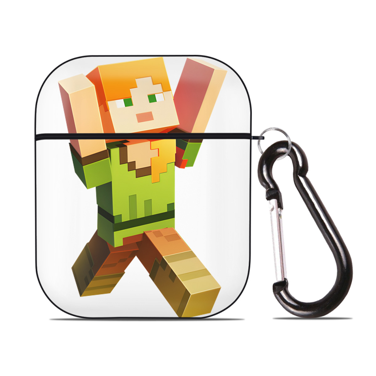 （画像用） マインクラフト ブロックの世界 Minecraft MC Block world AirPods 第2世代保護ケース ハードシェル ブラック 耐衝撃・防指紋・カラビナ付き