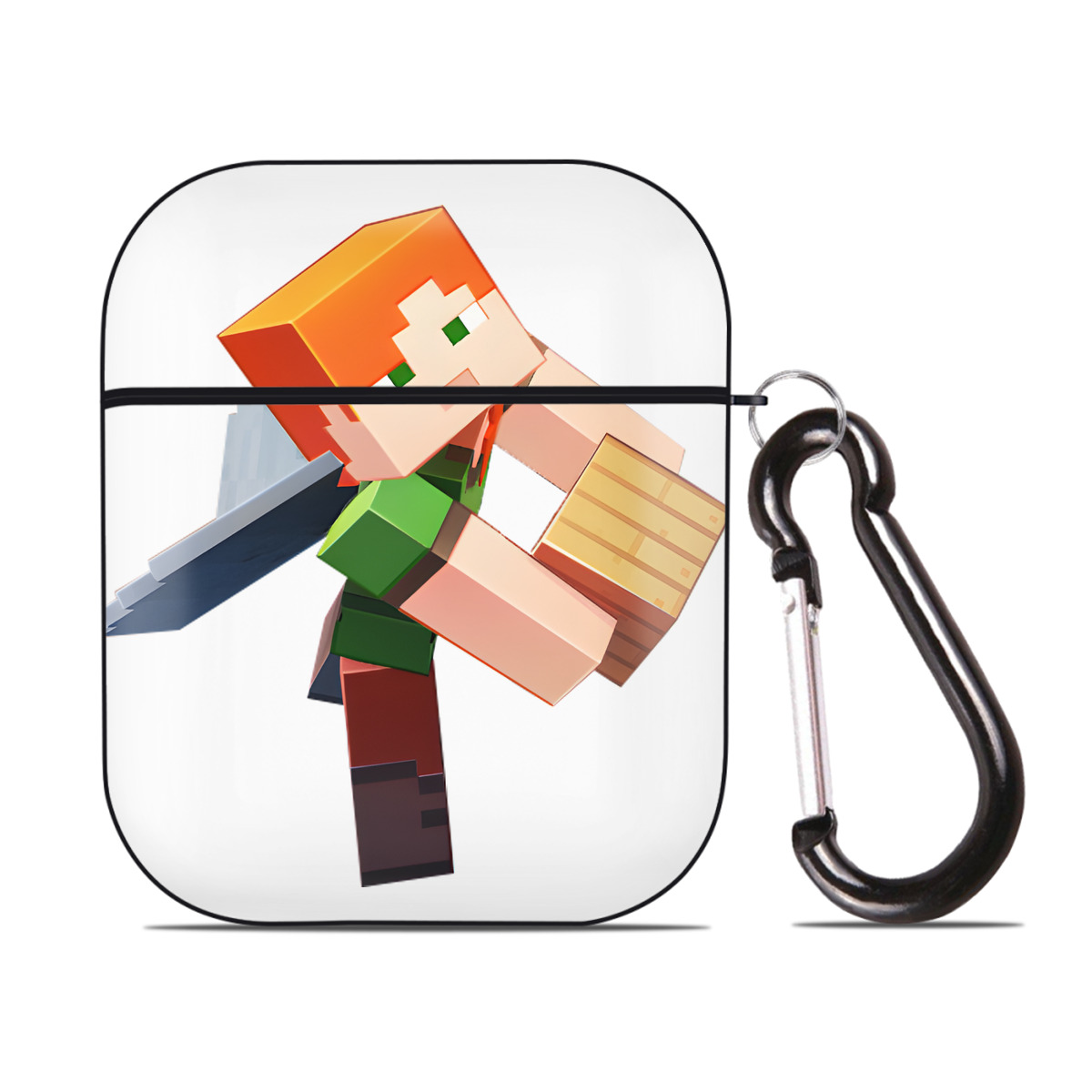 （画像用） マインクラフト ブロックの世界 Minecraft MC Block world AirPods 第2世代保護ケース ハードシェル ブラック 耐衝撃・防指紋・カラビナ付き