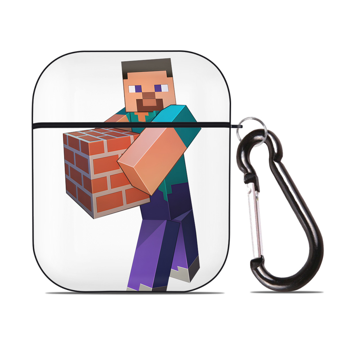 （画像用） マインクラフト ブロックの世界 Minecraft MC Block world AirPods 第2世代保護ケース ハードシェル ブラック 耐衝撃・防指紋・カラビナ付き