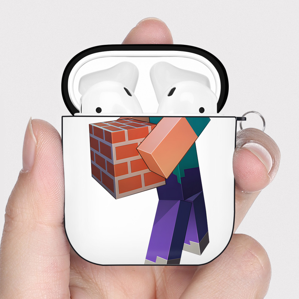 （画像用） マインクラフト ブロックの世界 Minecraft MC Block world AirPods 第2世代保護ケース ハードシェル ブラック 耐衝撃・防指紋・カラビナ付き
