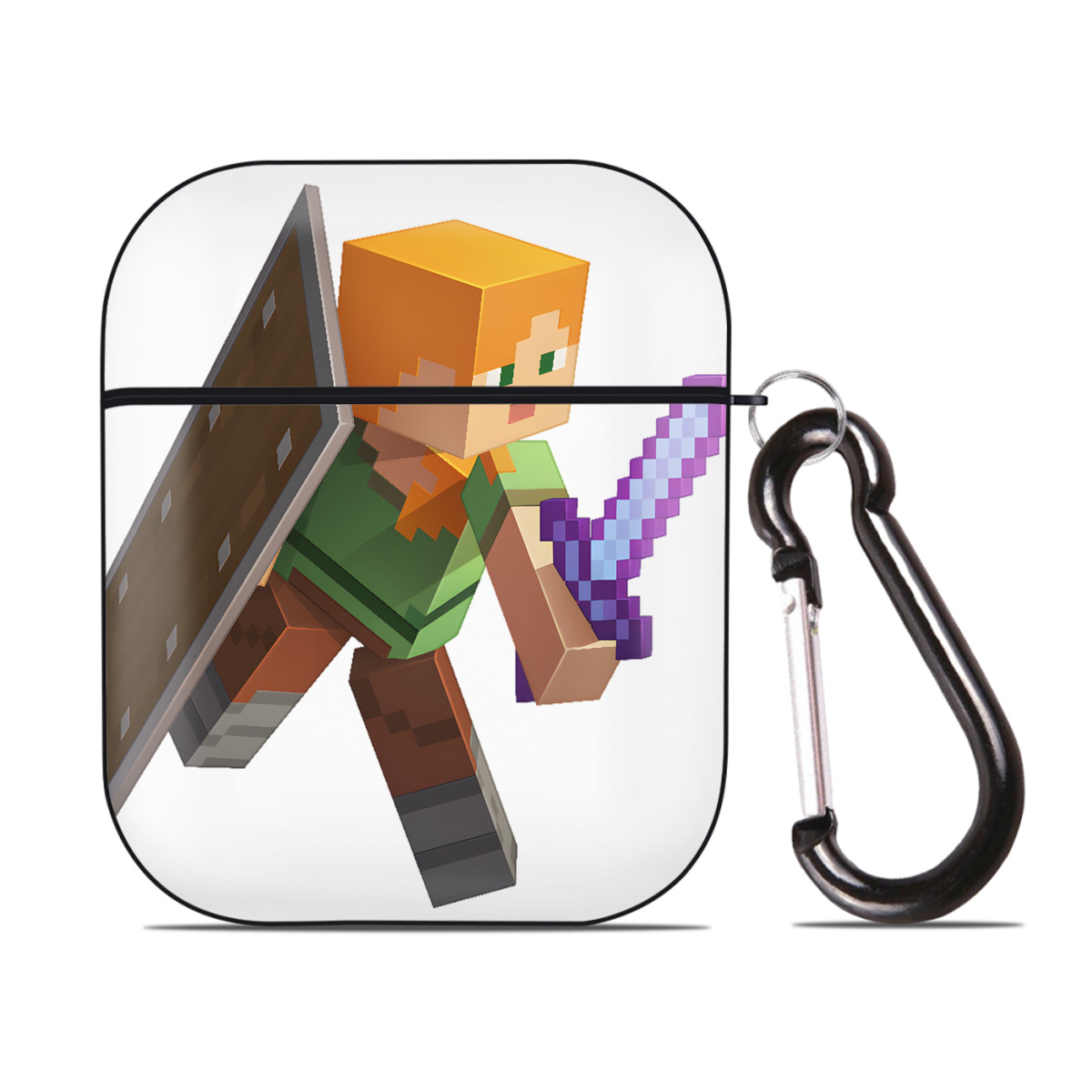 （画像用） マインクラフト ブロックの世界 Minecraft MC Block world AirPods 第2世代保護ケース ハードシェル ブラック 耐衝撃・防指紋・カラビナ付き