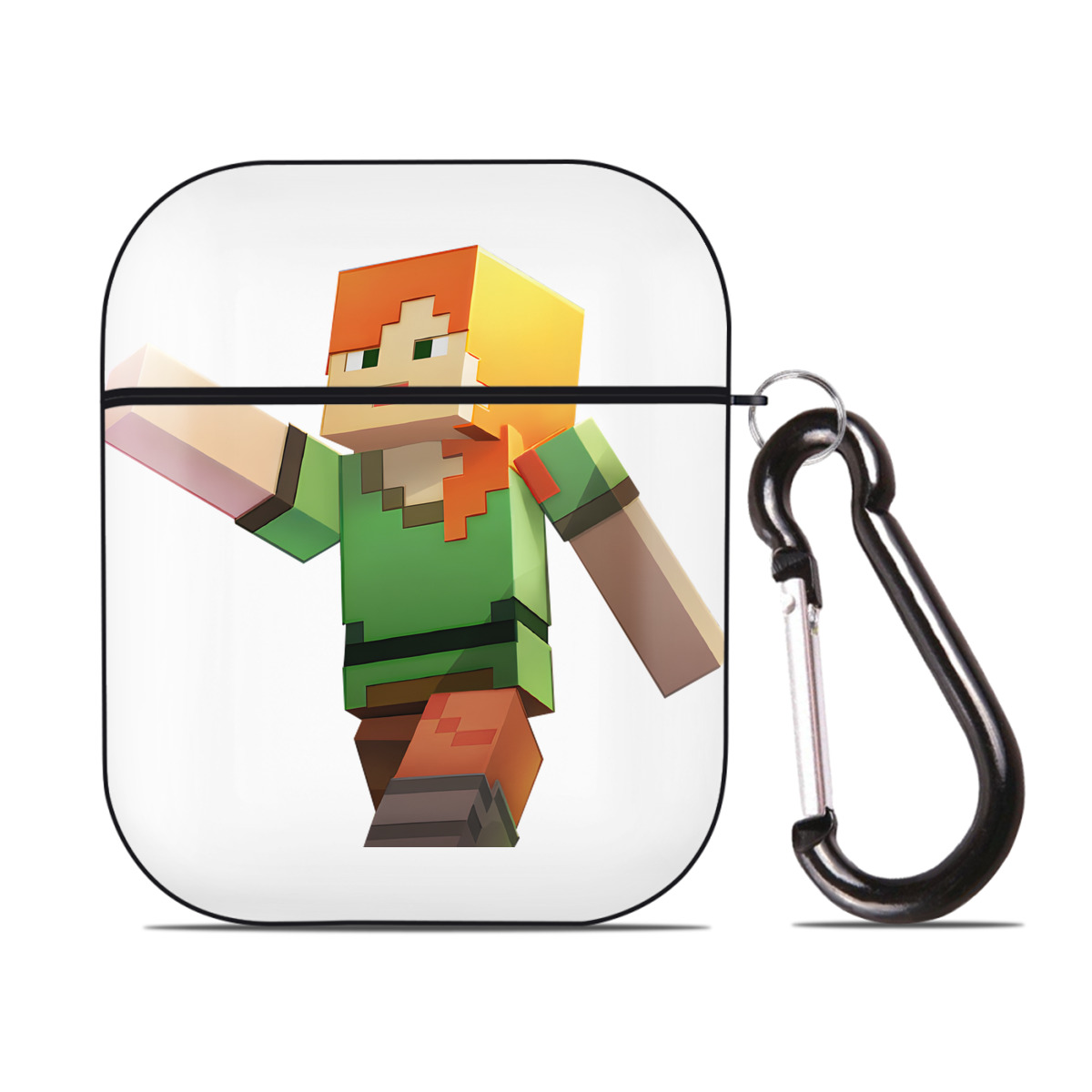 （画像用） マインクラフト ブロックの世界 Minecraft MC Block world AirPods 第2世代保護ケース ハードシェル ブラック 耐衝撃・防指紋・カラビナ付き