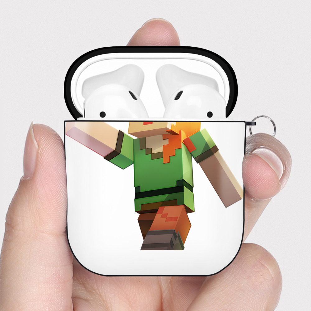 （画像用） マインクラフト ブロックの世界 Minecraft MC Block world AirPods 第2世代保護ケース ハードシェル ブラック 耐衝撃・防指紋・カラビナ付き