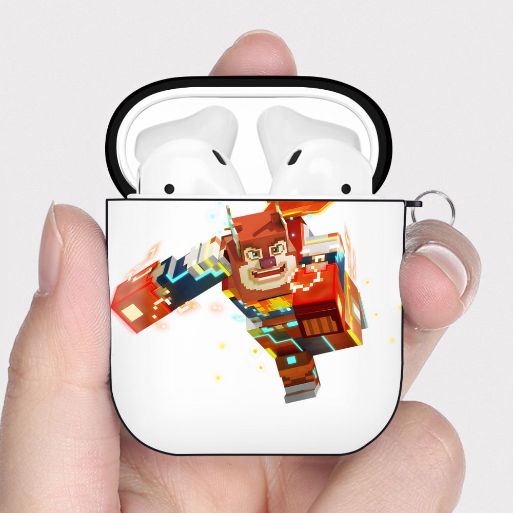 （画像用） マインクラフト ブロックの世界 Minecraft MC Block world AirPods 第2世代保護ケース ハードシェル ブラック 耐衝撃・防指紋・カラビナ付き