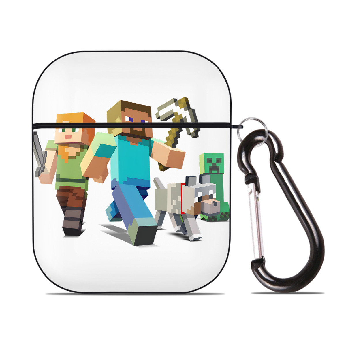 （画像用） マインクラフト ブロックの世界 Minecraft MC Block world AirPods 第2世代保護ケース ハードシェル ブラック 耐衝撃・防指紋・カラビナ付き