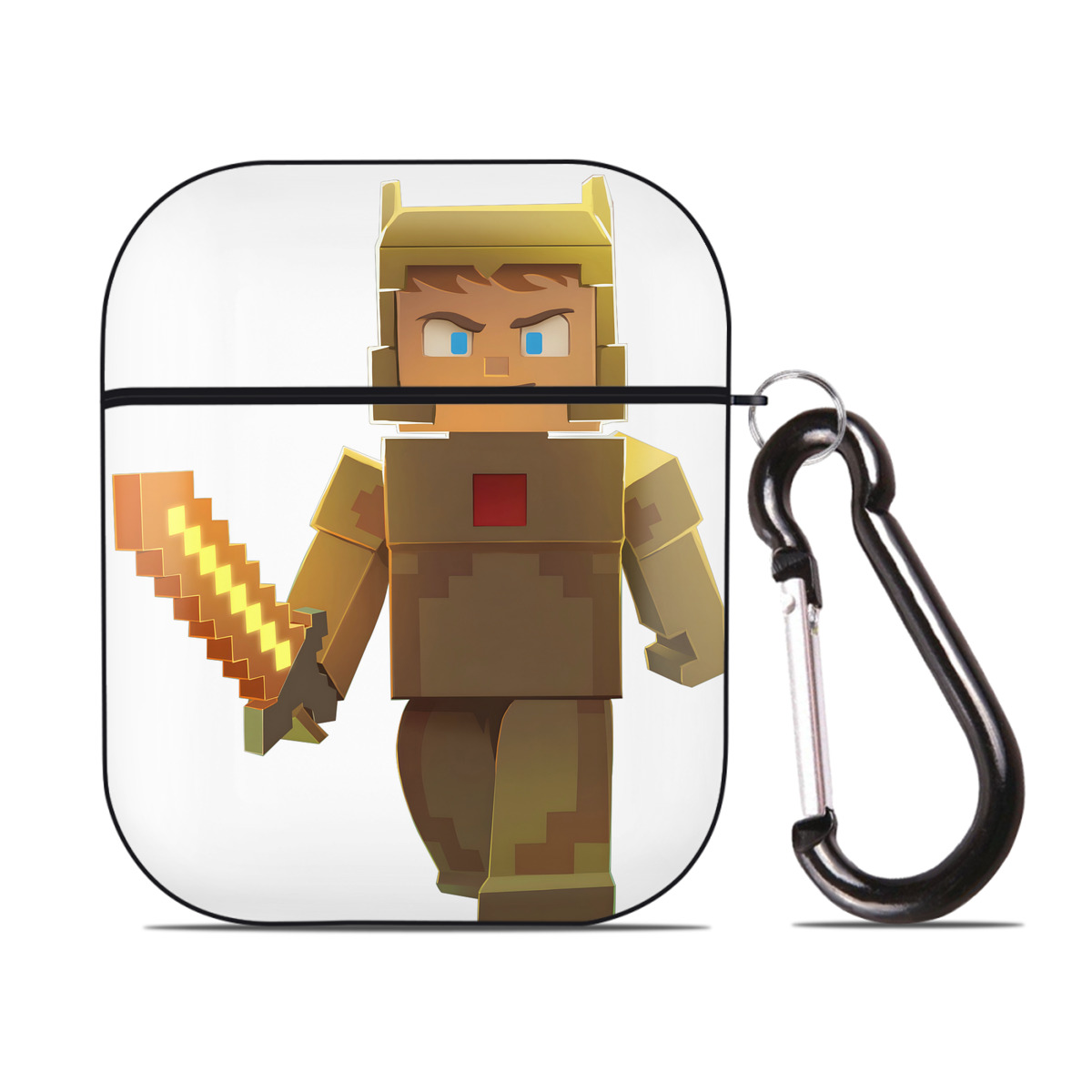 （画像用） マインクラフト ブロックの世界 Minecraft MC Block world AirPods 第2世代保護ケース ハードシェル ブラック 耐衝撃・防指紋・カラビナ付き