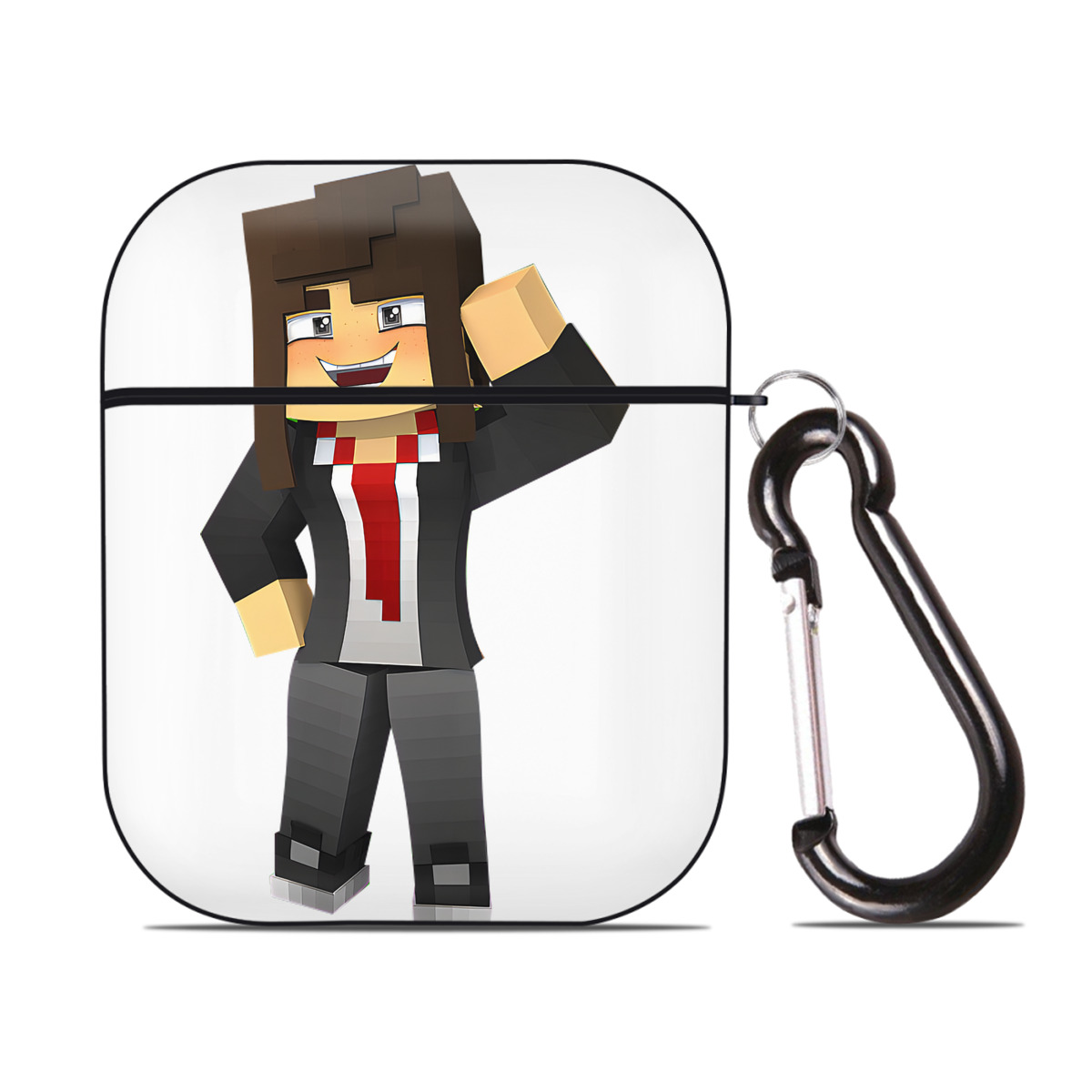 （画像用） マインクラフト ブロックの世界 Minecraft MC Block world AirPods 第2世代保護ケース ハードシェル ブラック 耐衝撃・防指紋・カラビナ付き