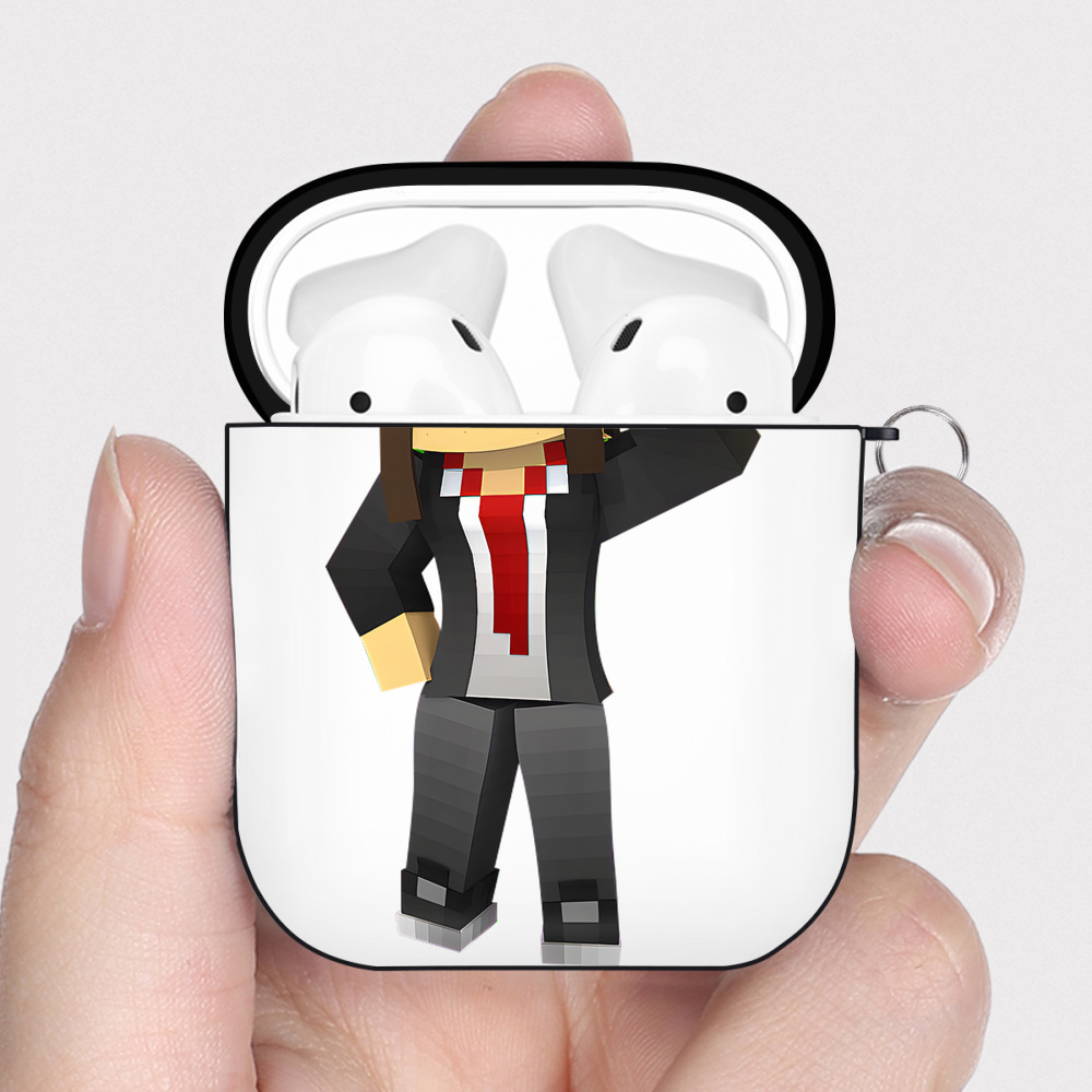 （画像用） マインクラフト ブロックの世界 Minecraft MC Block world AirPods 第2世代保護ケース ハードシェル ブラック 耐衝撃・防指紋・カラビナ付き