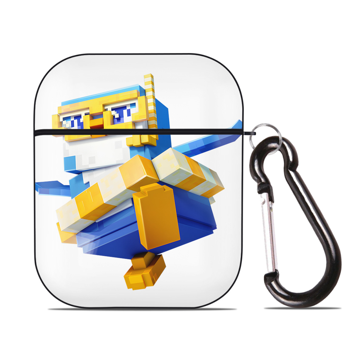 （画像用） マインクラフト ブロックの世界 Minecraft MC Block world AirPods 第2世代保護ケース ハードシェル ブラック 耐衝撃・防指紋・カラビナ付き