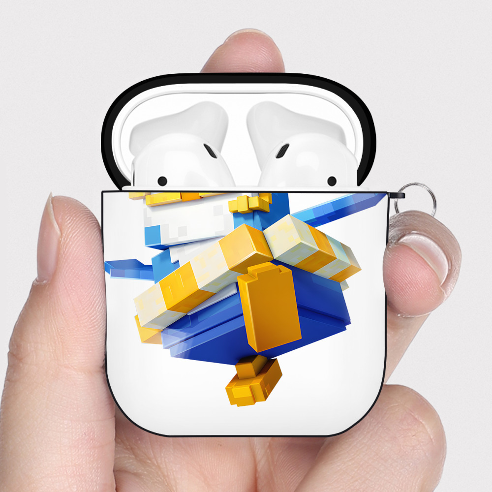 （画像用） マインクラフト ブロックの世界 Minecraft MC Block world AirPods 第2世代保護ケース ハードシェル ブラック 耐衝撃・防指紋・カラビナ付き